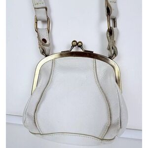 Latico White Leather Kiss Lock‎ Coin Pouch Small Shoulder Bag Purse